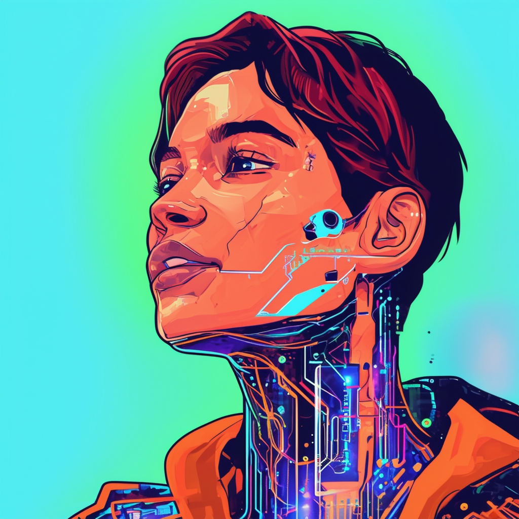 A futuristic illustration of a man with cybernetic enhancements, symbolizing the frequent integration of AI in daily human life.