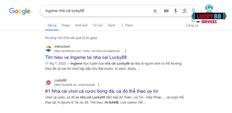 Độ nổi tiếng của Ingame của Lucky88 trên google 