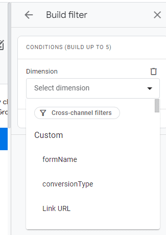 In the build filter, use the custom channel group as a dimension 