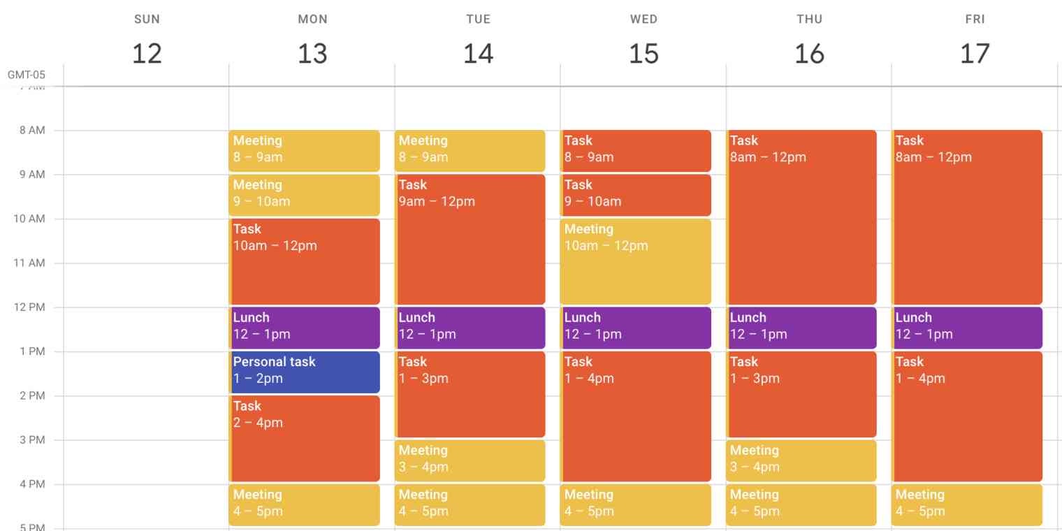 Calendar view of tasks