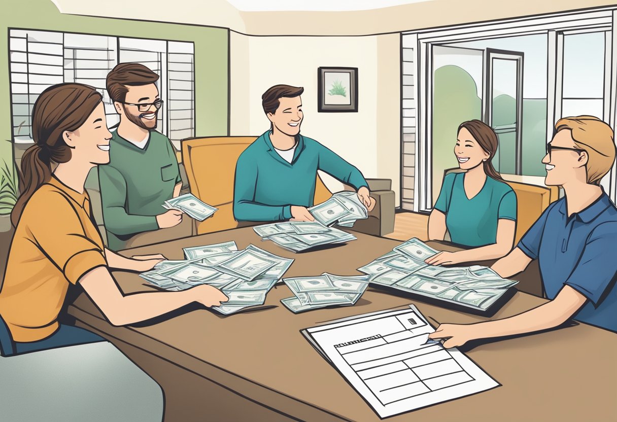 A homeowner receives a cash offer from Harmony Home Buyers. They review the terms and sign the paperwork, feeling relieved and excited about the quick and hassle-free sale process