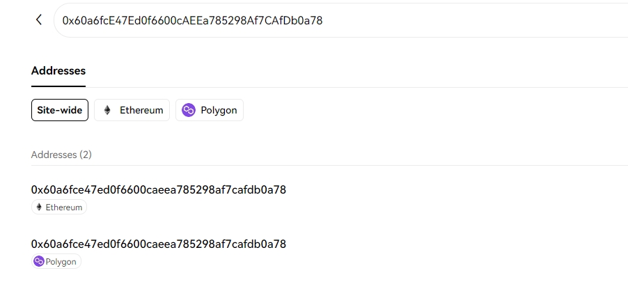 The same 0x address could appear on several chains [OKLink Explorer]