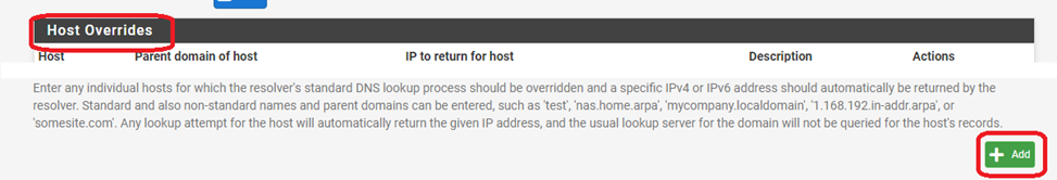 Host Overrides section > <b>“Add”</b>
