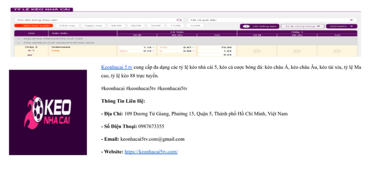 Keonhacai 5 TV   Tỷ lệ kèo nhà cái 5 - Kèo bóng đá hôm nay