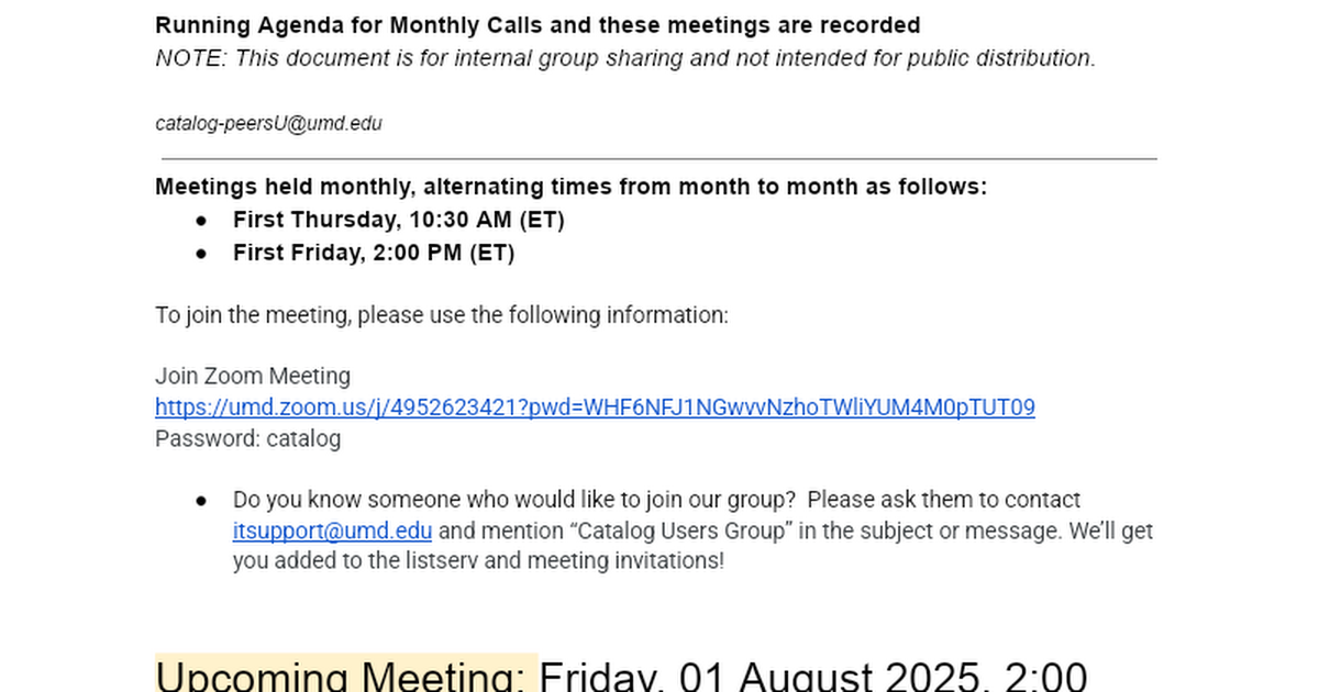 Canvas Catalog Users Group Monthly Meeting