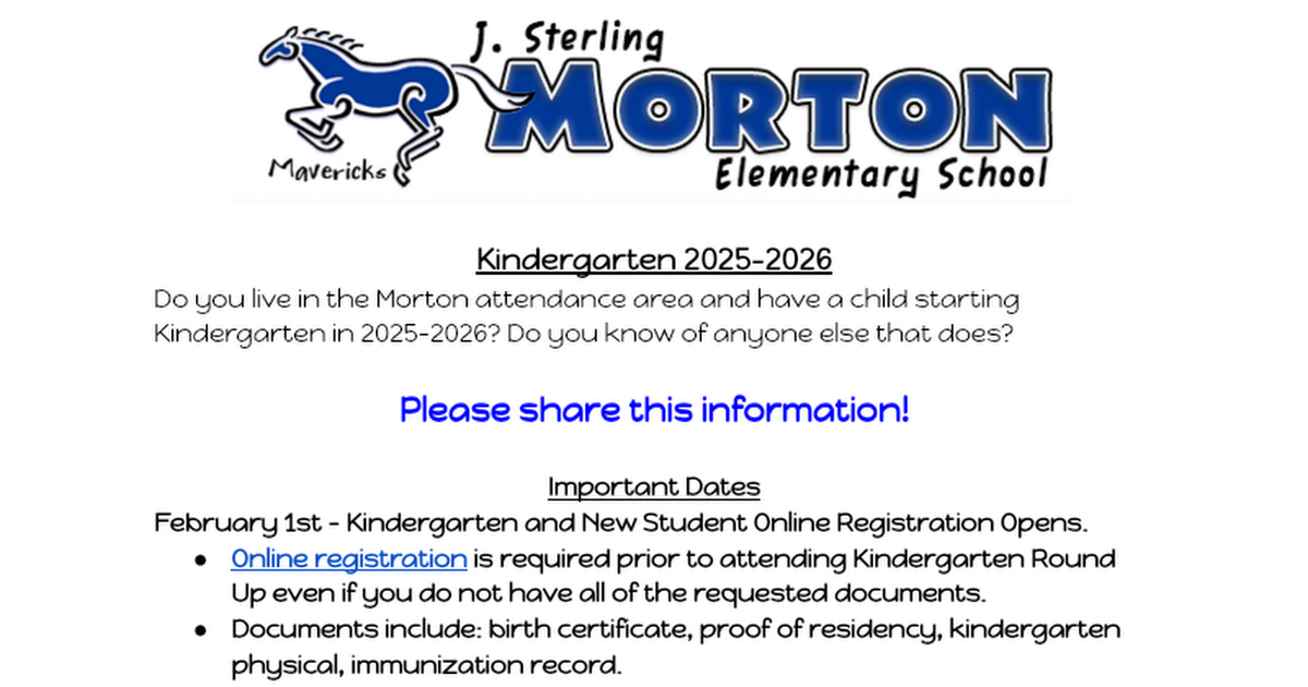 Kindergarten 25-26 Important Dates Morton