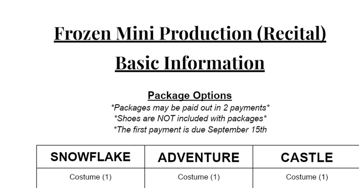 2024 Frozen Christmas Mini Production Information