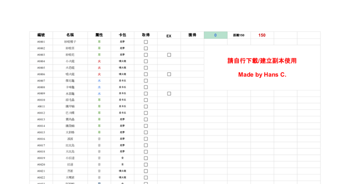 [討論] PTCG-夢幻151收集核對表