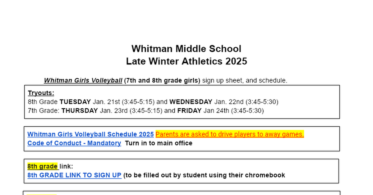 Late Winter Athletics 2025 Whitman MS