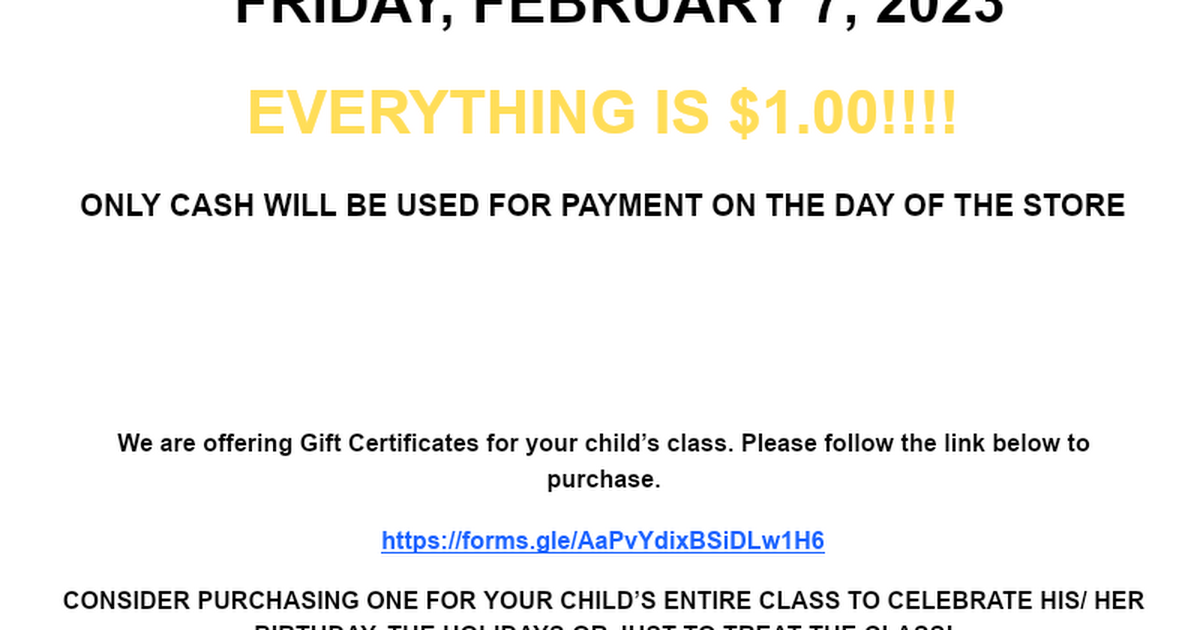 The School Store February Flyer