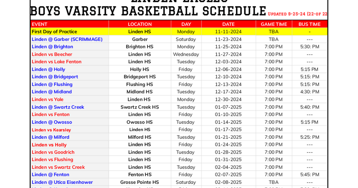 2024-2025 Winter Athletic Schedules