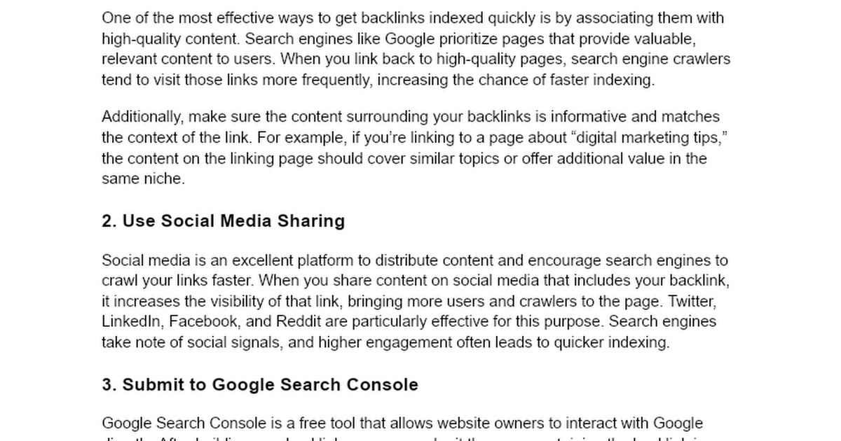 How to Index Backlinks Fast - Google Docs