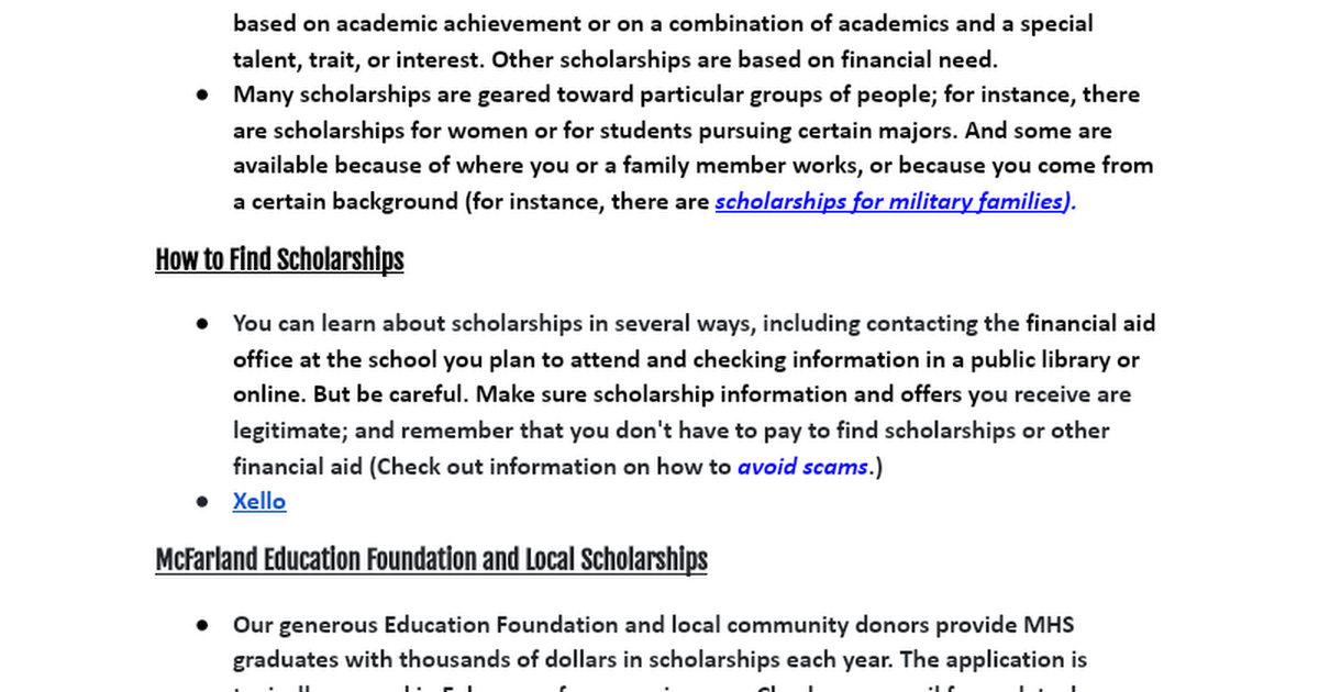 Scholarship Resource Handout