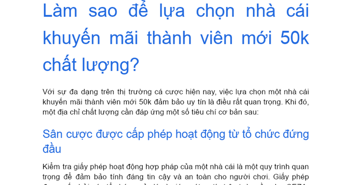 Nhà cái khuyến mãi thành viên mới 50k làm vốn khởi nghiệp