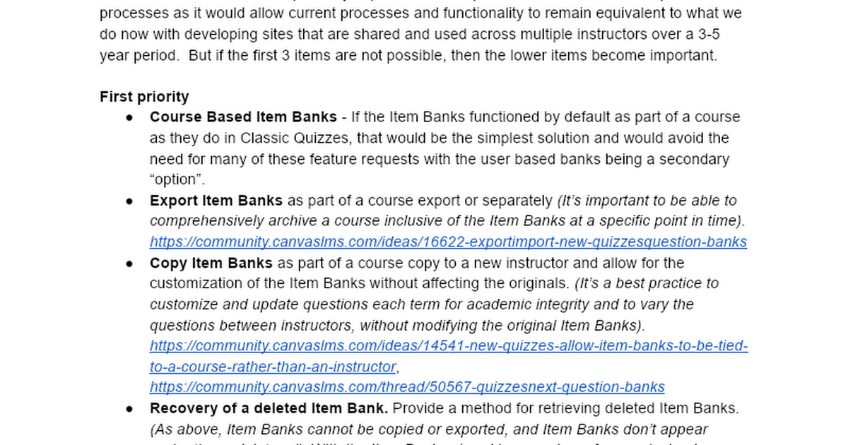 New Quizzes Item Bank functionality