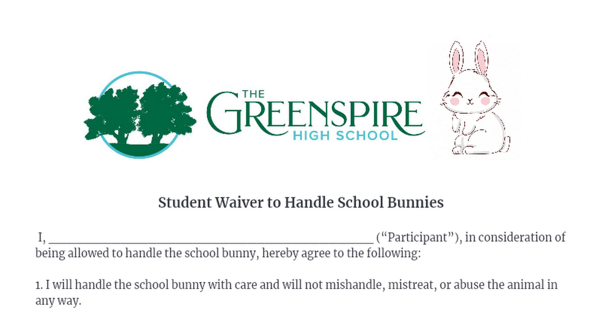 Student Waiver to Handle School Bunnies