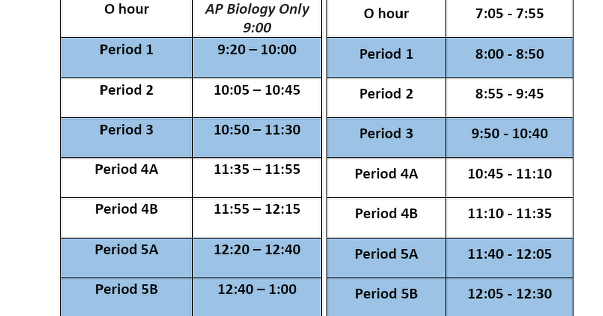 Bell Schedule - LCHS