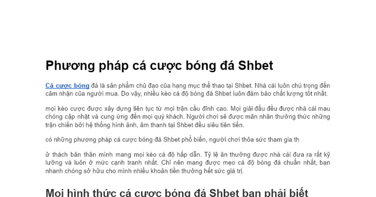 Phương pháp cá cược bóng đá Shbet