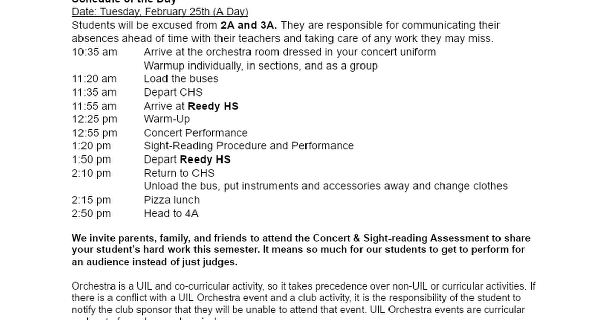 Symphonic Orchestra UIL Information Letter