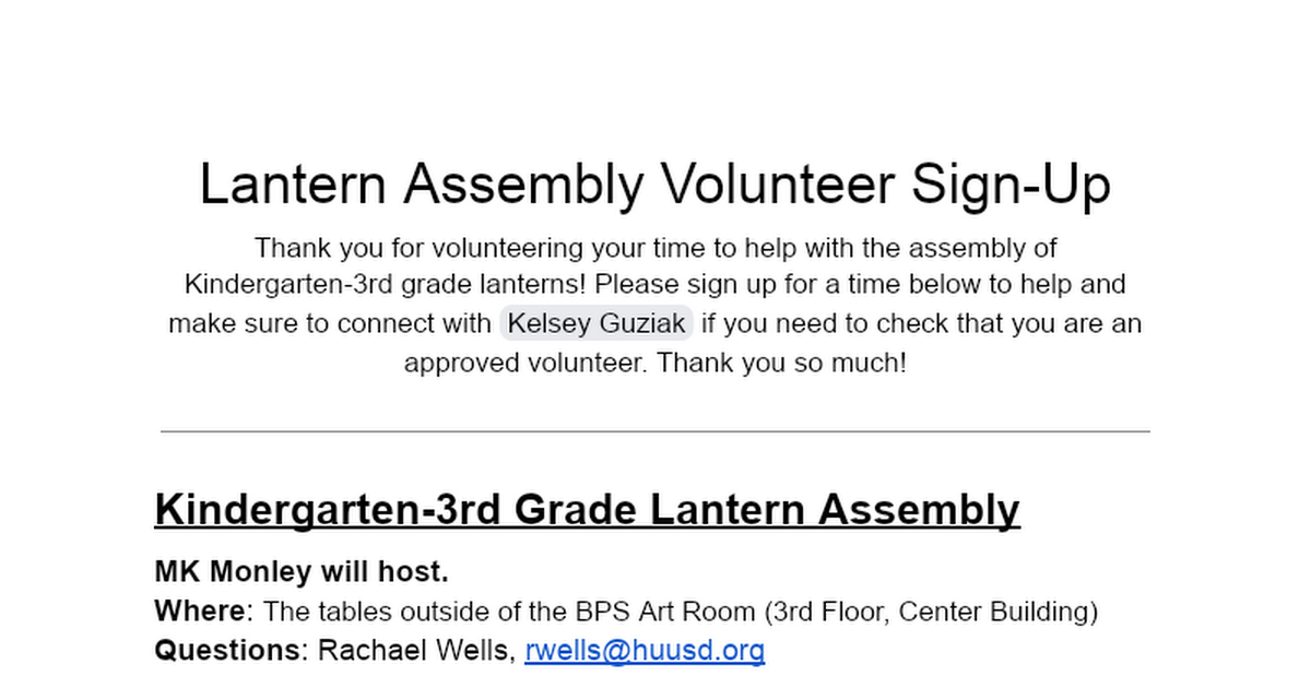 2024 Lantern Assembly Volunteer Sign-Up