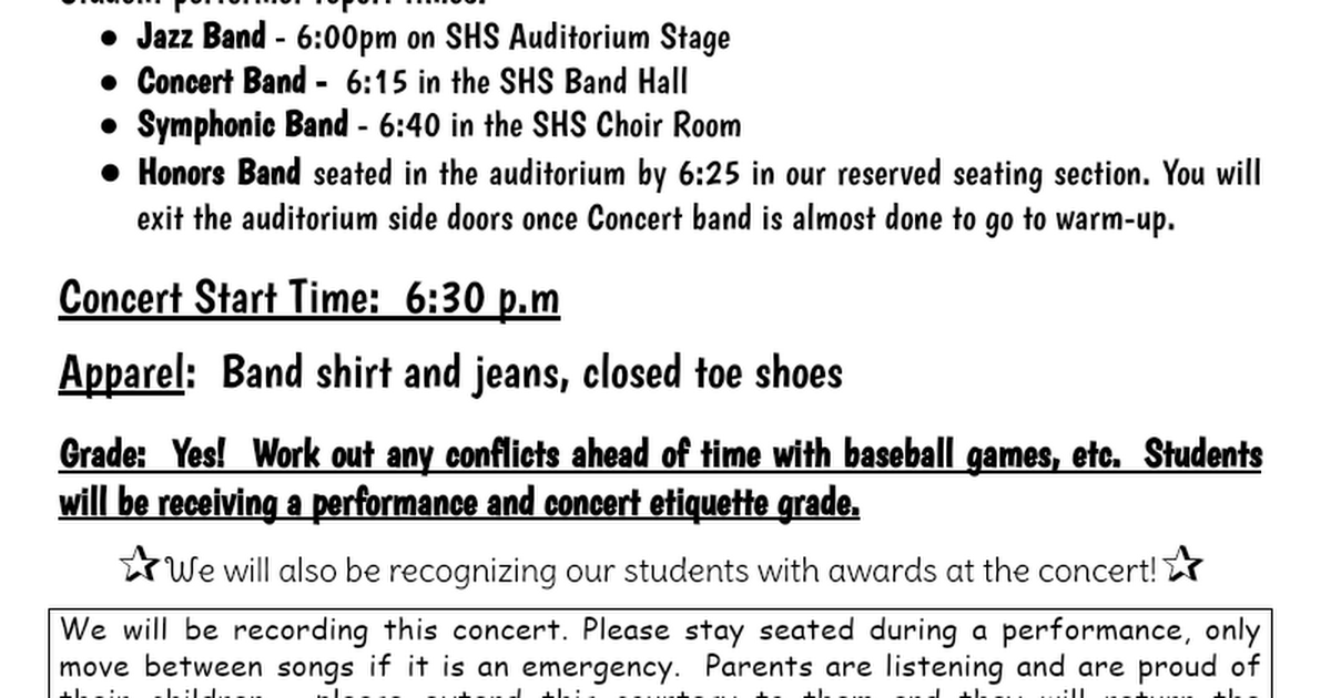 Spring Awards Concert and NRH2O- parent letter 2024