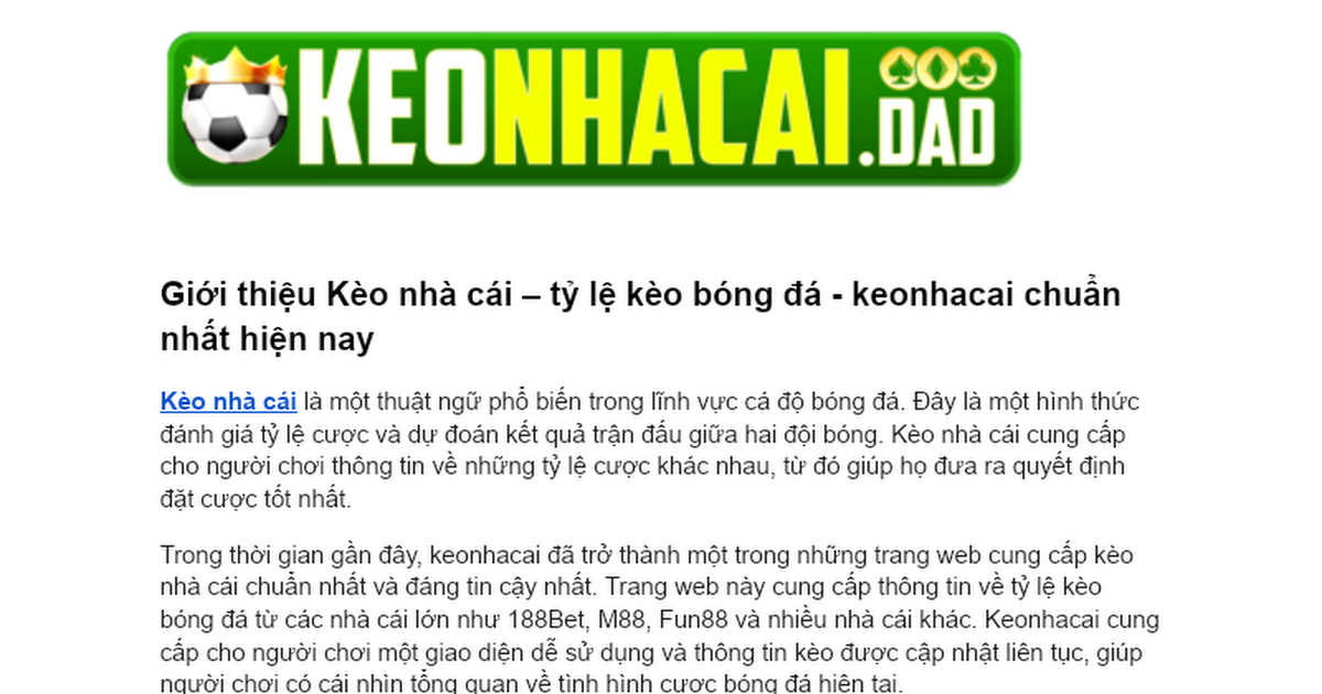 Giới thiệu Kèo nhà cái – tỷ lệ kèo bóng đá - keonhacai chuẩn nhất hiện nay