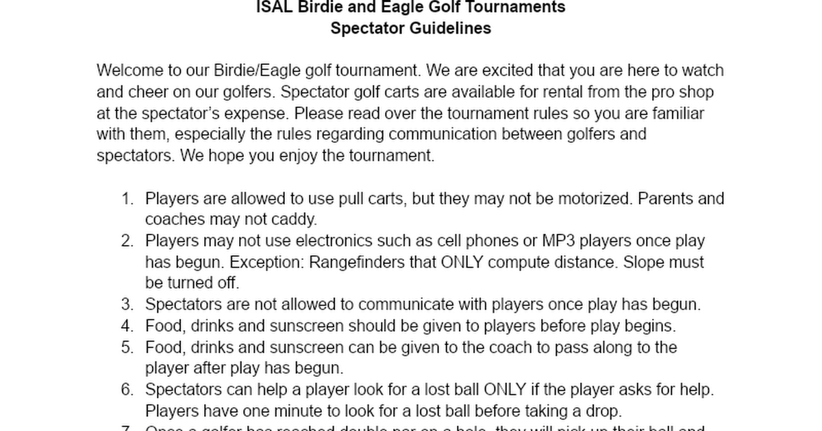 Spectator Guidelines