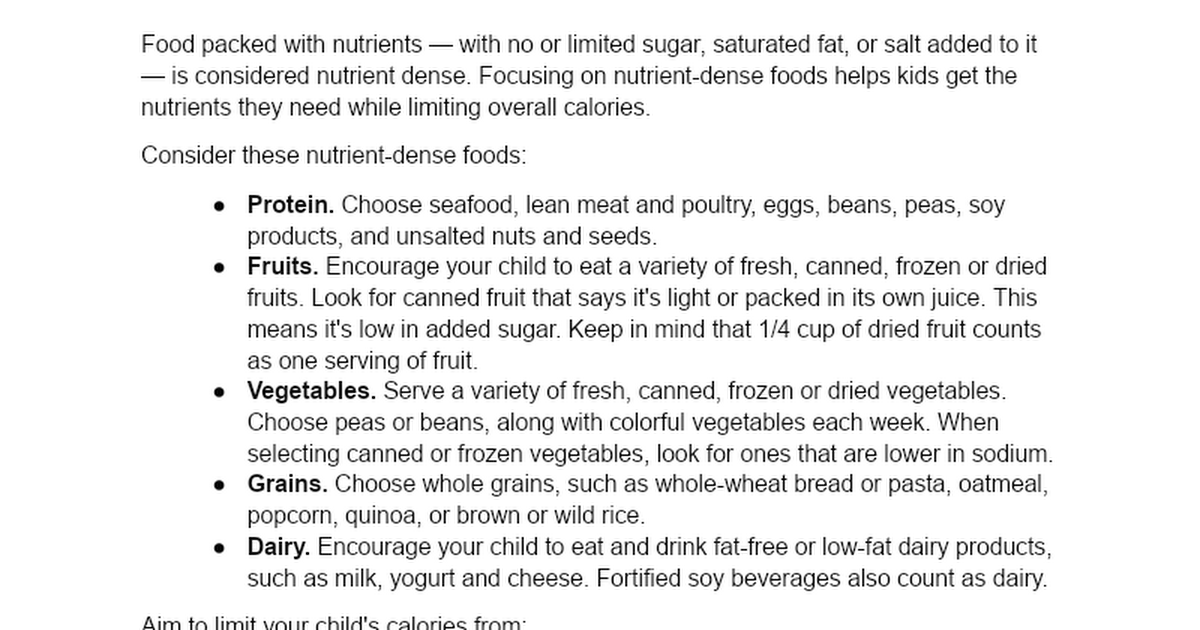 Nutrition for kids: Guidelines for a healthy diet