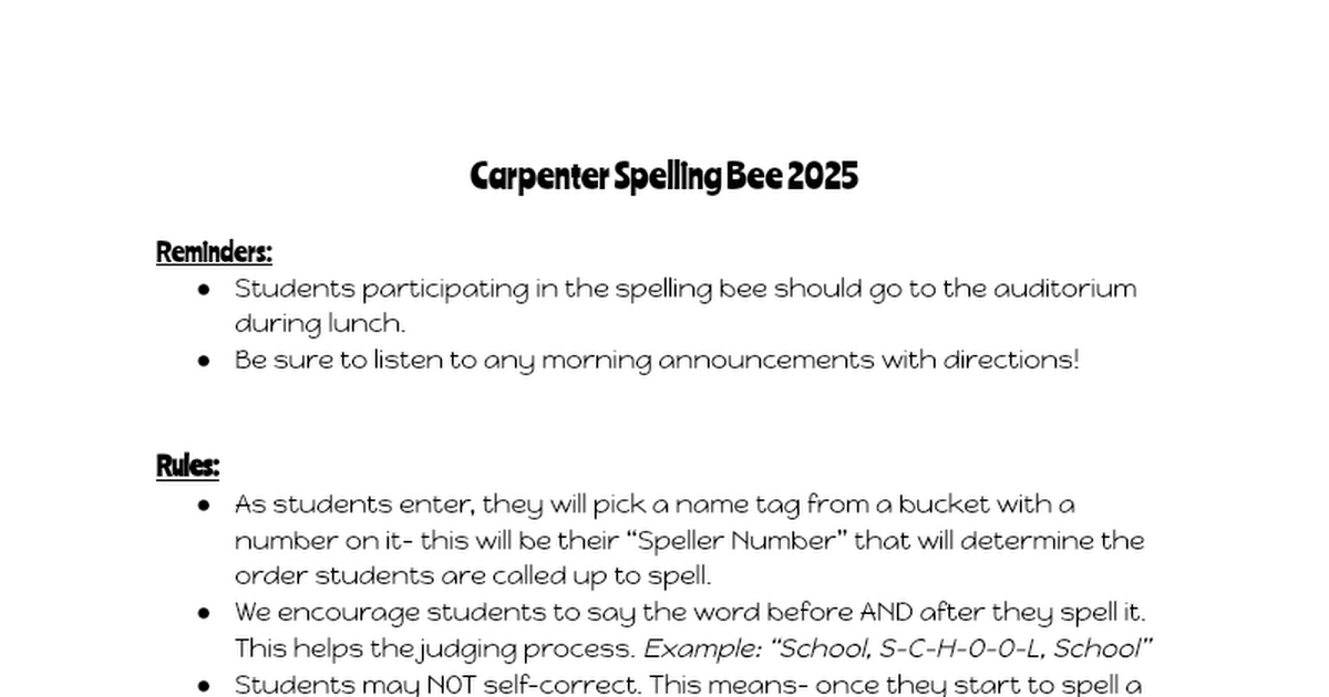 Spelling Bee Rules & Reminders