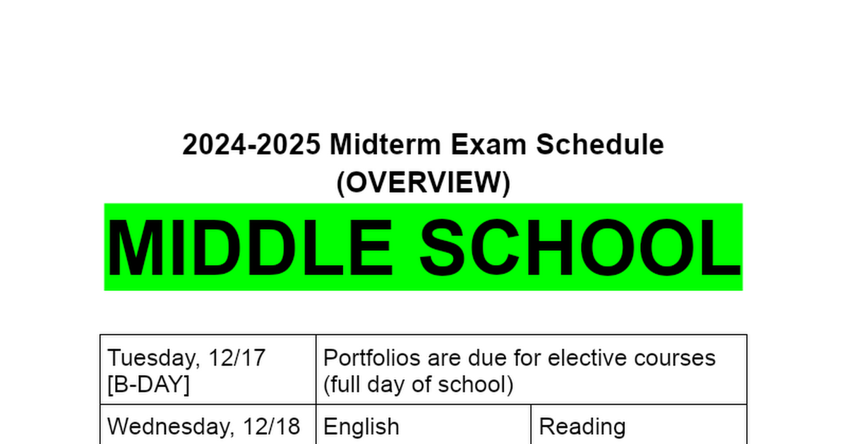 MS Midterm Exam Information for Parents and Students 2024