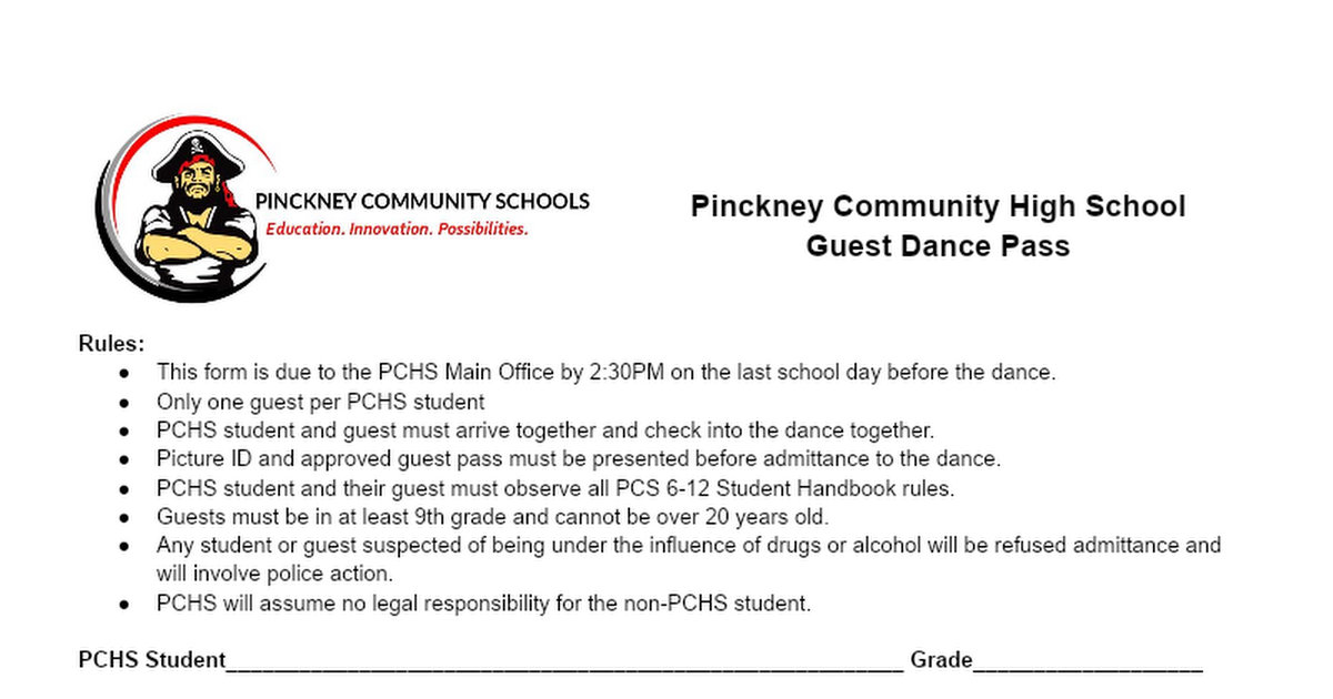 PCHS Guest Dance Pass - Revised 2024