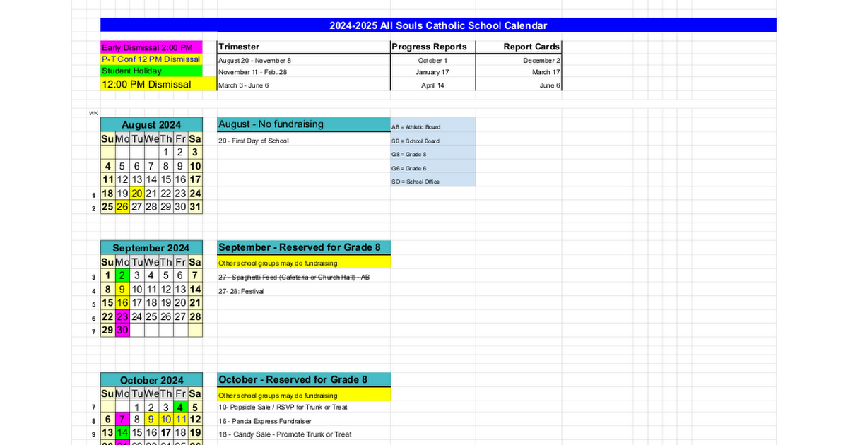 Fundraising - All Souls School: Calendar 24-25 (official)