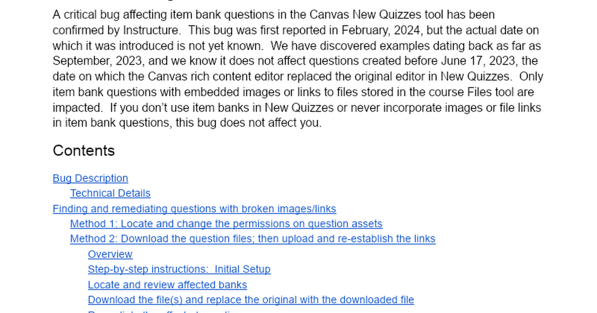 About the Bug in New Quizzes Item Banks