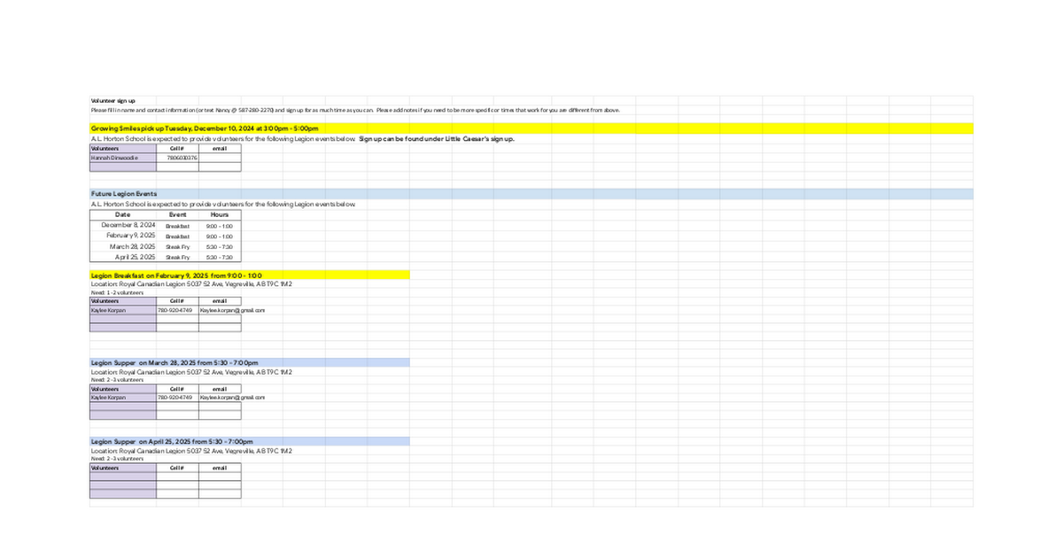 Volunteer Sign up 2024 - Growing Smiles and Legion supper