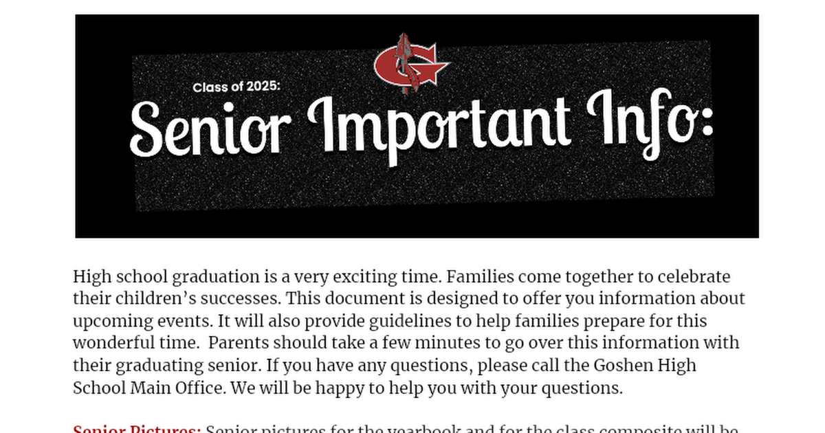 GHS Senior Information: Class of 2025: