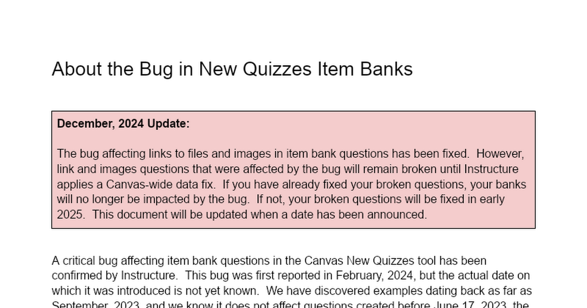 About the Bug in New Quizzes Item Banks