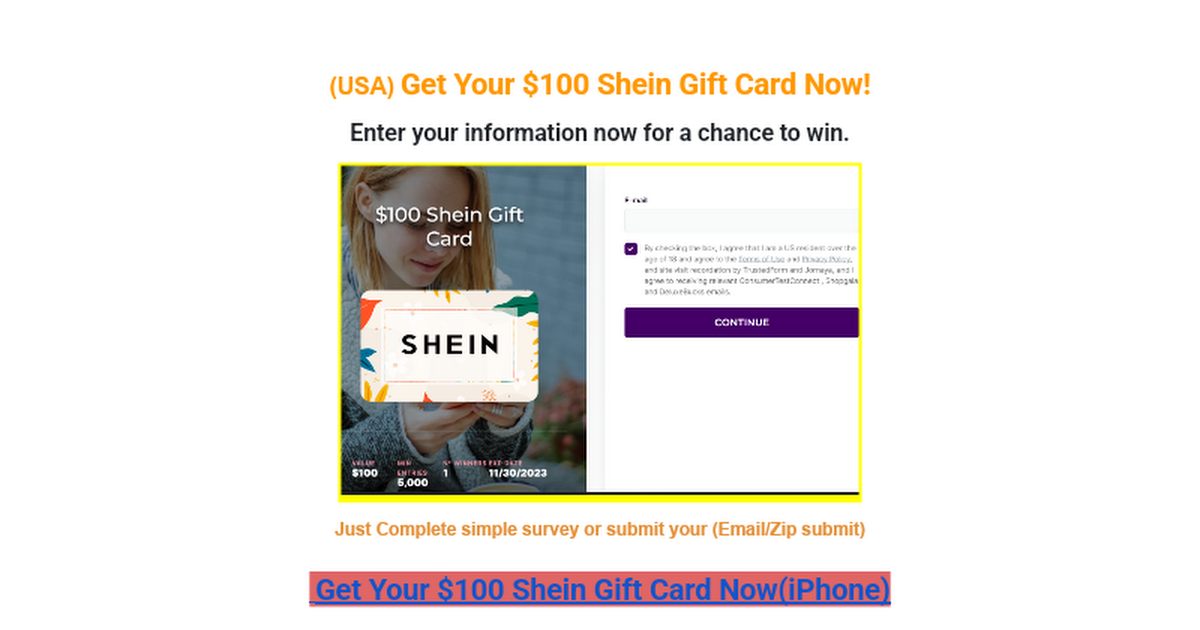 (USA) Get Your $100 Shein Gift Card Now - Google Docs