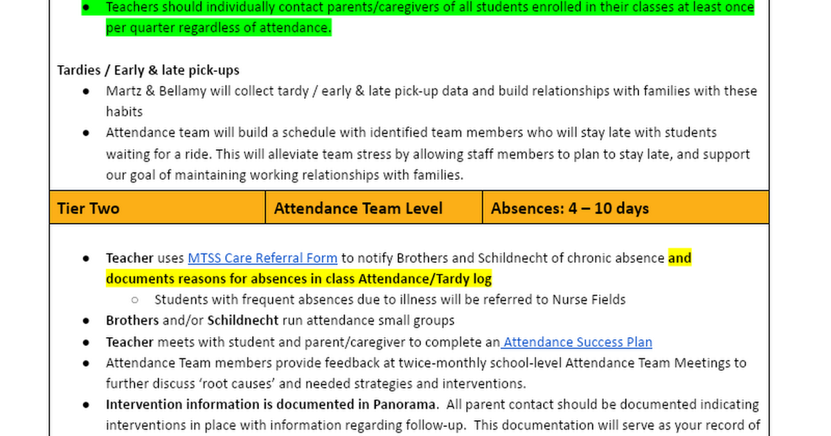 Parkwood MTSS Attendance Plan 24-25