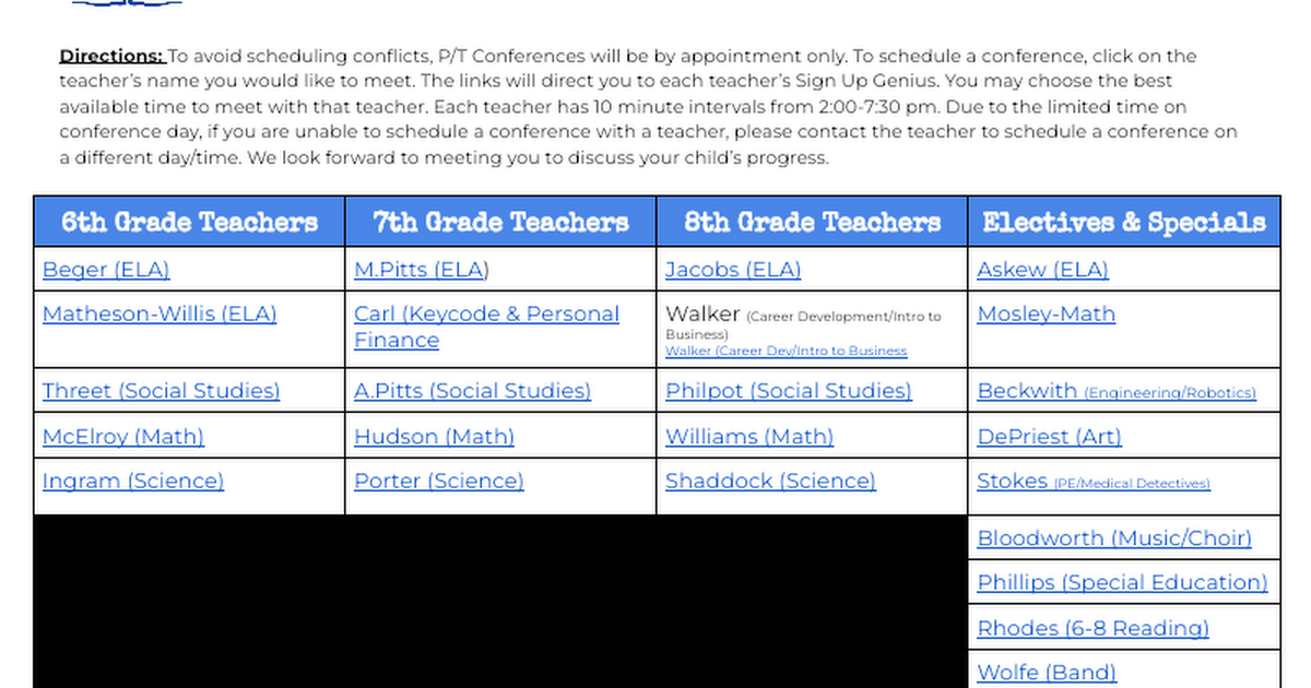 Spring 2024 P/T Conference Sign-Up