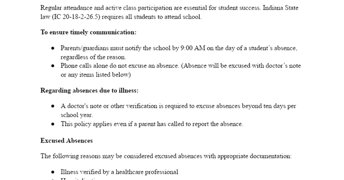 Attendance Policy Changes