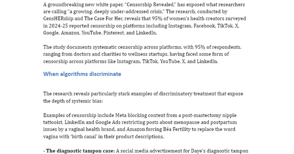 The hidden crisis: How digital censorship is silencing women’s health .docx