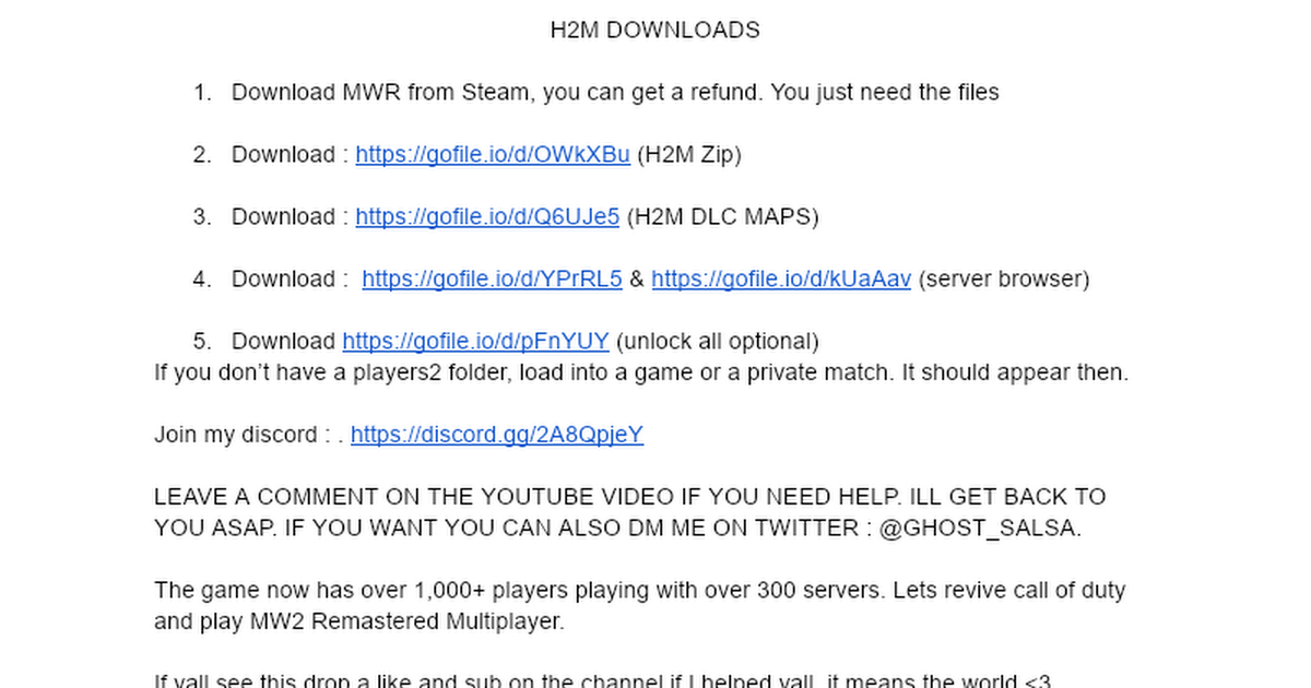 Ready go to ... https://docs.google.com/document/d/1vlDs94zdE2mlWNKlqUI0OW3iNy3os2sGcz76LR4nOnM/edit?usp=sharing<br/><br/>My [ H2M DOWNLOADS]