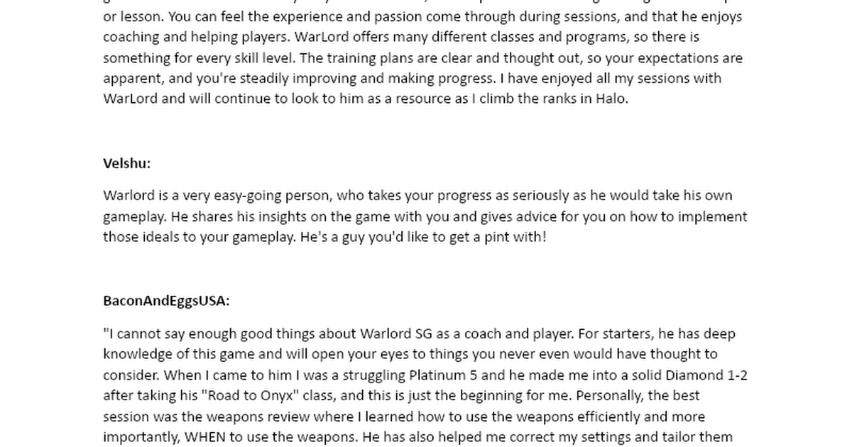 More coaching Reviews!