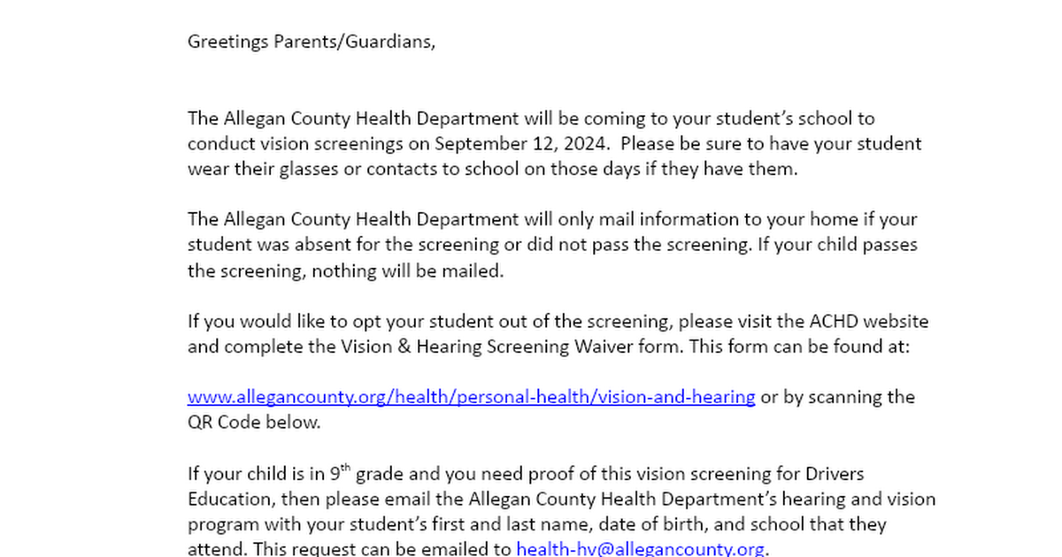 Upcoming Screening Letter For Parents Vision Only-Wayland Union Middle School 24-25.docx