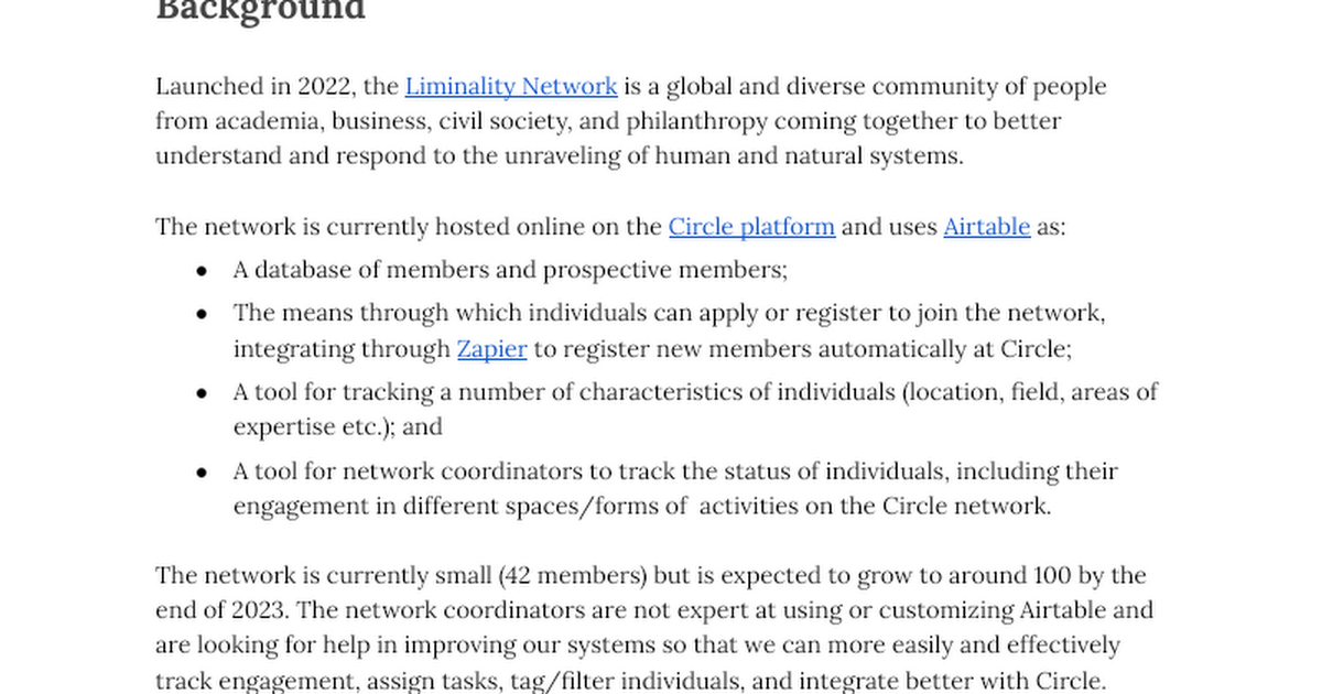 Liminality Network CMS Needs