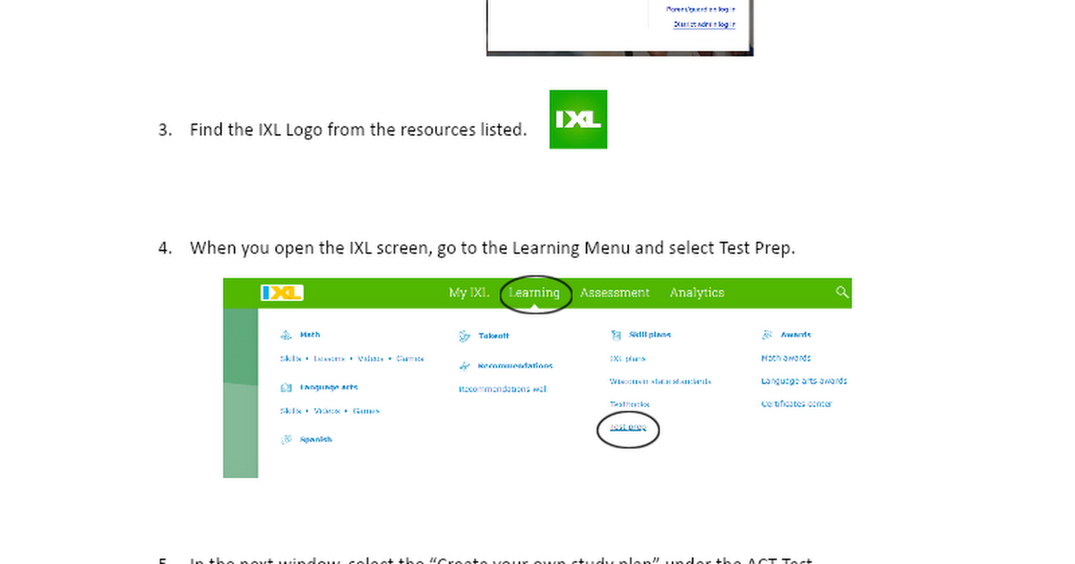 IXL ACT Personal Test Prep Directions.docx