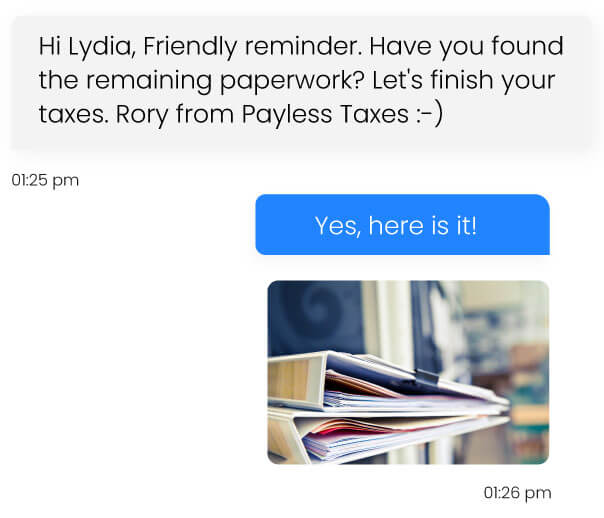 tax season text message example