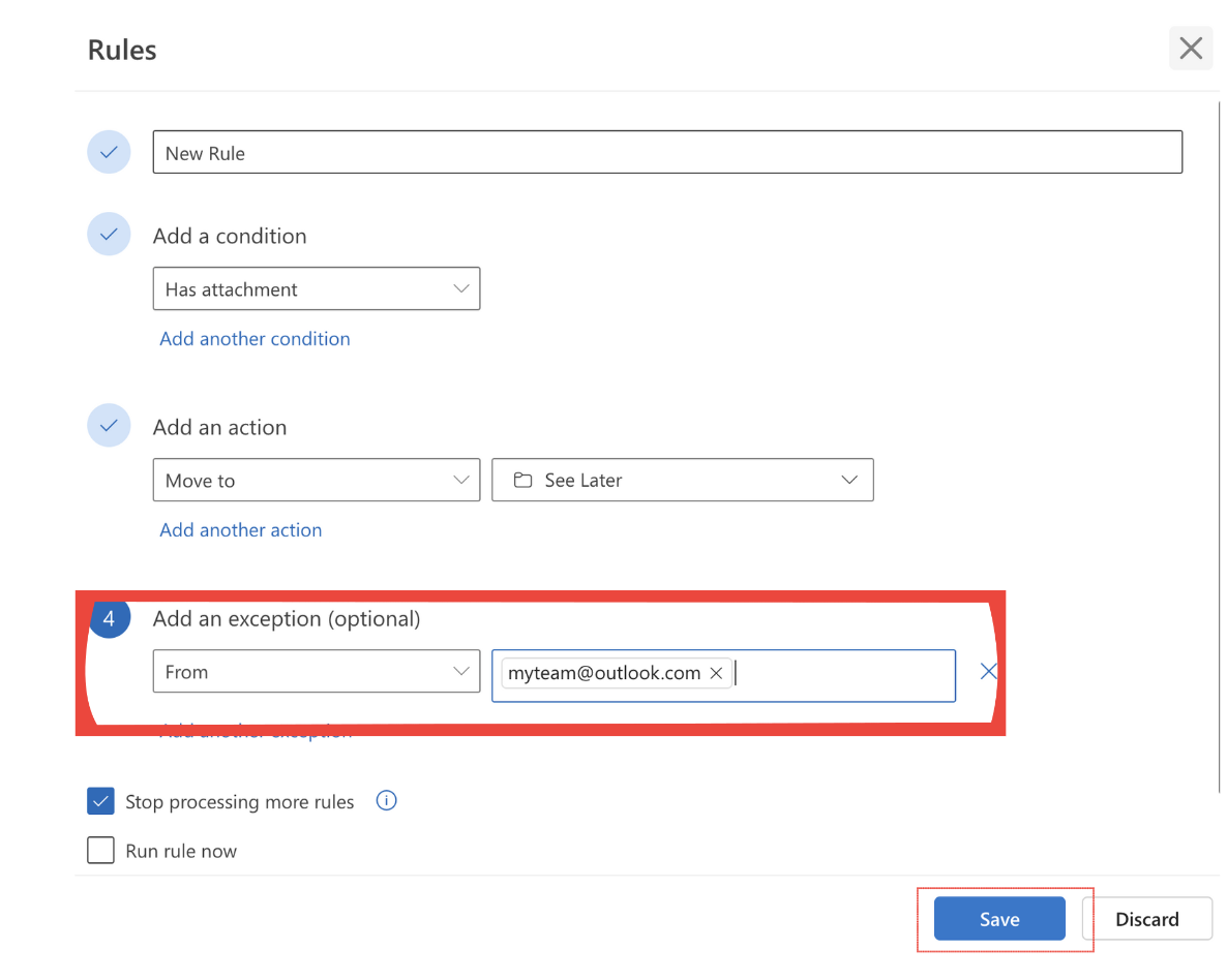 Saving the filter with exceptions