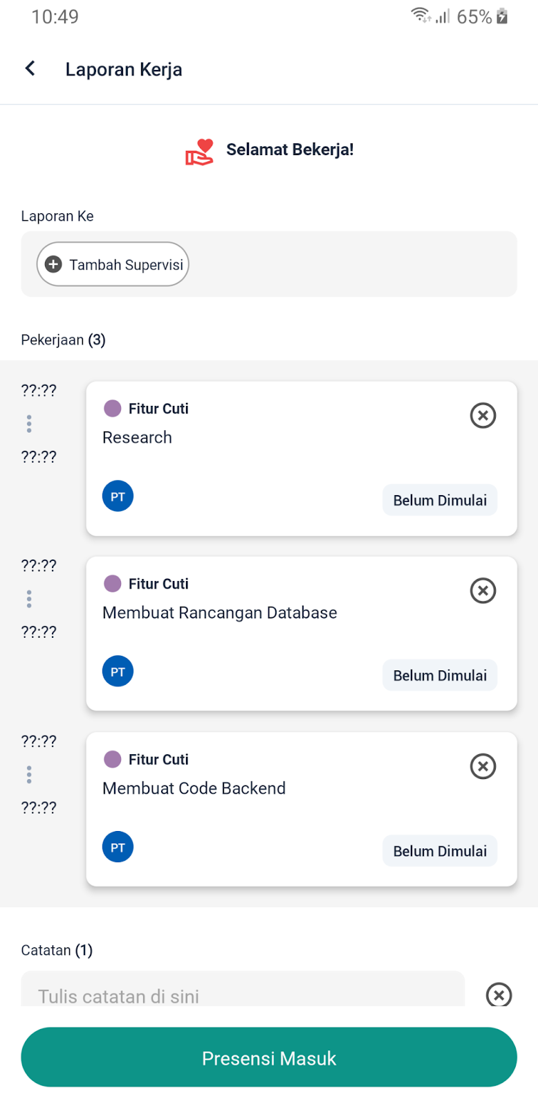 Tampilan Fitur Timesheet pada Dashboard Karyawan