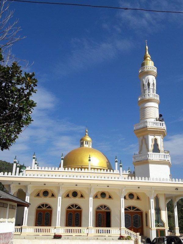 A white building with a gold dome  Description automatically generated